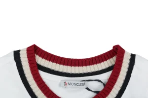 Moncler Striped Collar Embroidered Logo T-Shirt White Collar