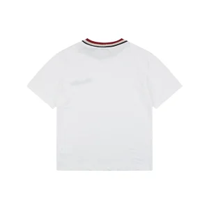 Moncler Striped Collar Embroidered Logo T-Shirt White Back view