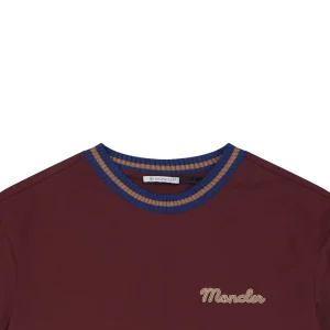 Moncler Striped Collar Embroidered Logo T-Shirt Red
