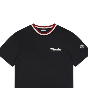 Moncler Striped Collar Embroidered Logo T-Shirt Black