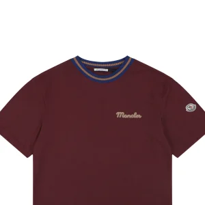 Moncler Striped Collar Embroidered Logo T-Shirt Red