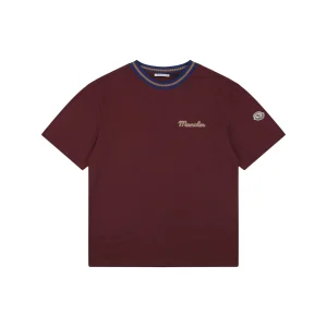 Moncler Striped Collar Embroidered Logo T-Shirt Red Front view