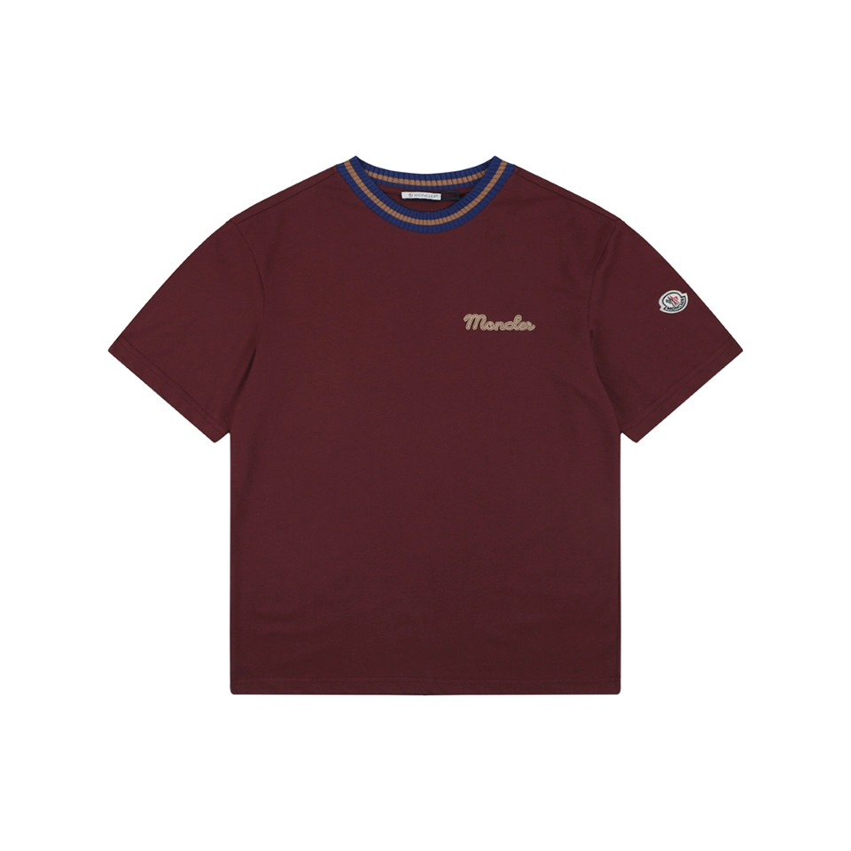 Moncler Striped Collar Embroidered Logo T-Shirt Red Front view