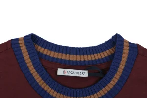 Moncler Striped Collar Embroidered Logo T-Shirt Red Collar