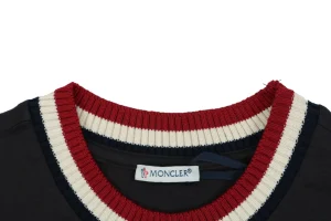 Moncler Striped Collar Embroidered Logo T-Shirt Black Collar