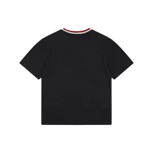 Moncler Striped Collar Embroidered Logo T-Shirt Black Back view