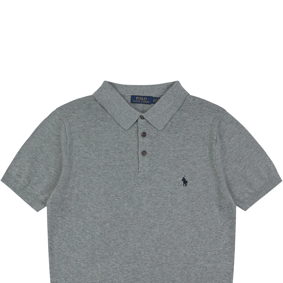 Ralph Lauren Long-Staple Cotton Knit Polo T-Shirt Grey