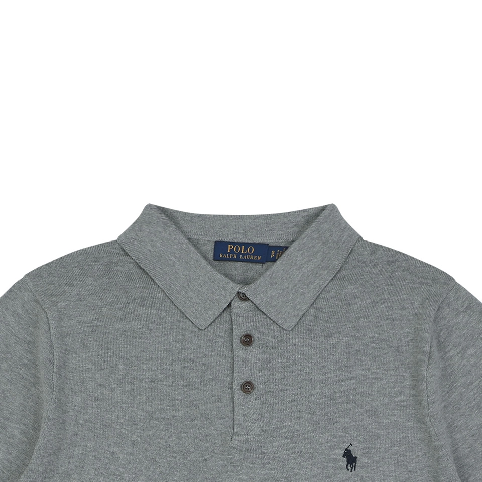 Ralph Lauren Long-Staple Cotton Knit Polo T-Shirt Grey