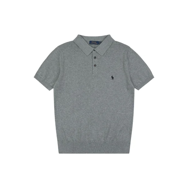 Ralph Lauren Long-Staple Cotton Knit Polo T-Shirt Grey Front view
