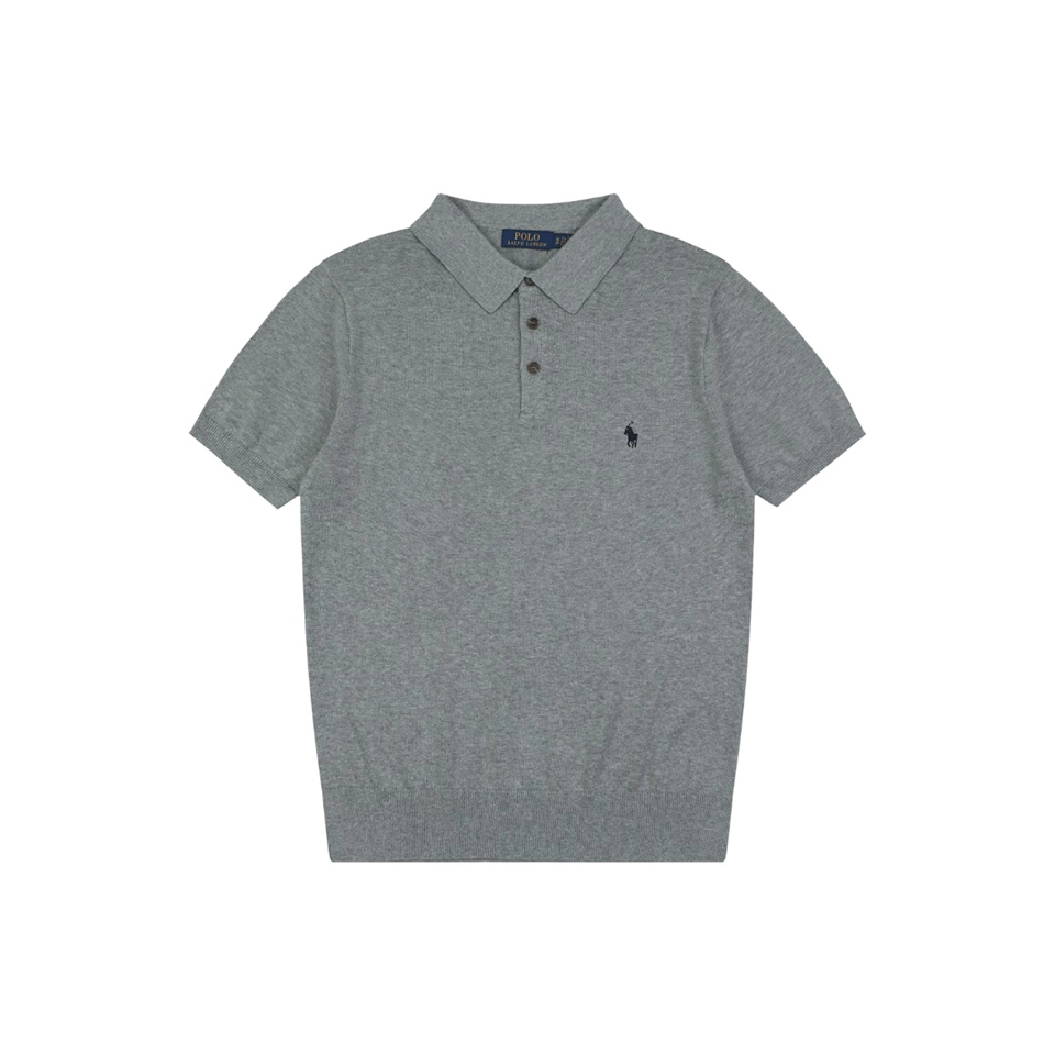 Ralph Lauren Long-Staple Cotton Knit Polo T-Shirt Grey Front view