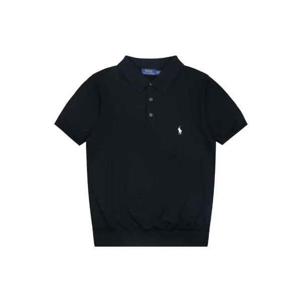 Ralph Lauren Long-Staple Cotton Knit Polo T-Shirt Navy Front view