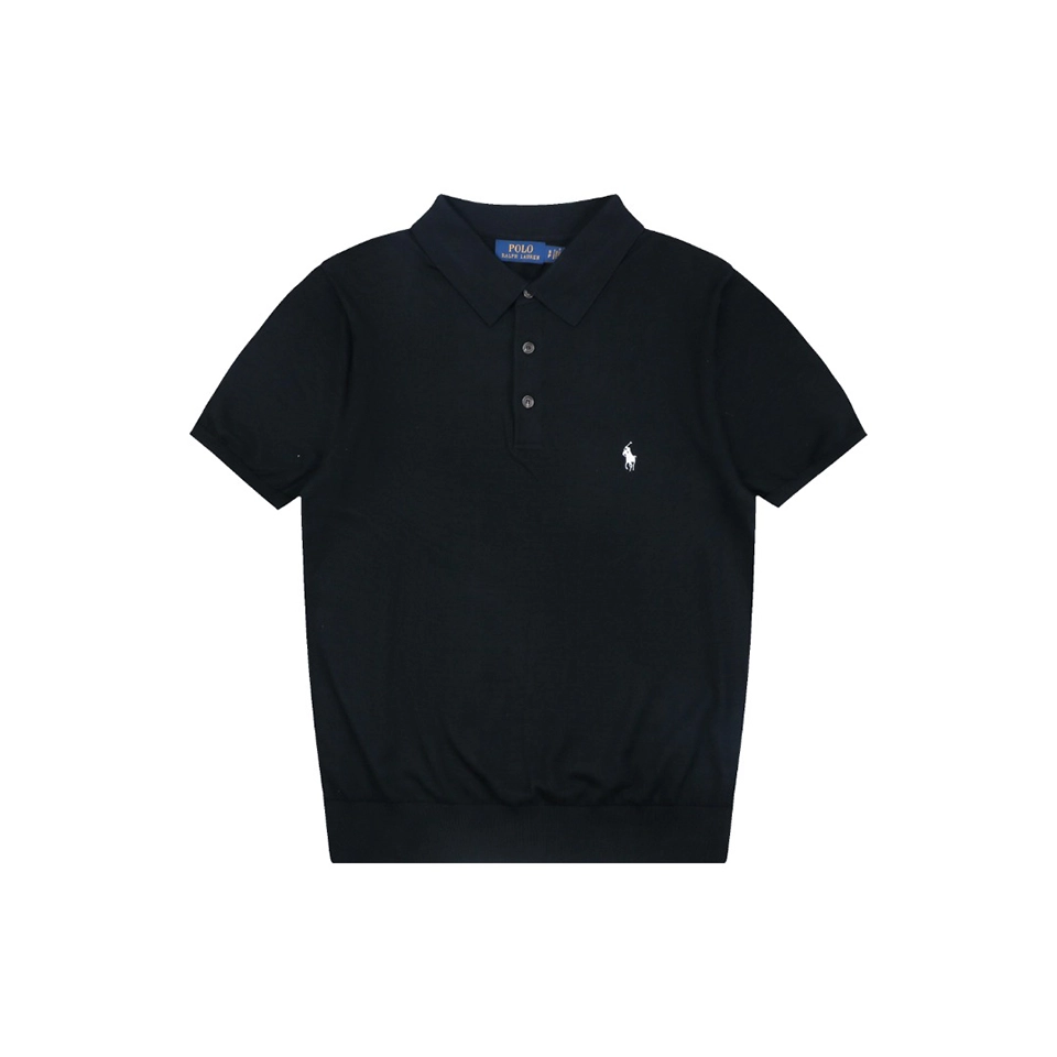 Ralph Lauren Long-Staple Cotton Knit Polo T-Shirt Navy Front view