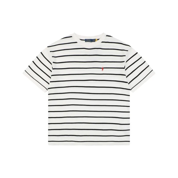 Ralph Lauren Pony Logo Jacquard Stripe T-Shirt White Front view