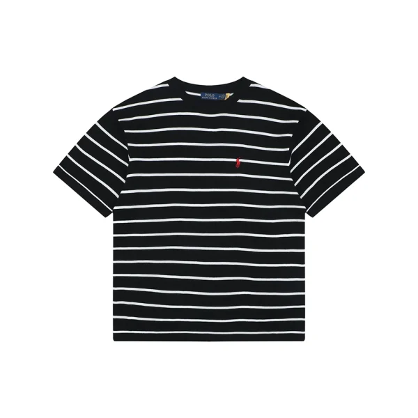 Ralph Lauren Pony Logo Jacquard Stripe T-Shirt Black Front view