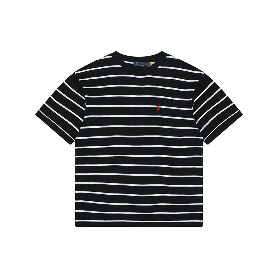 Ralph Lauren Pony Logo Jacquard Stripe T-Shirt Black Front view