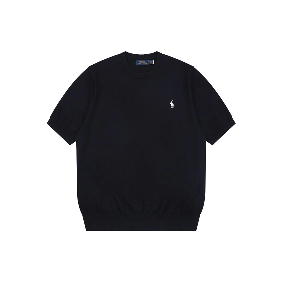 Ralph Lauren Pony Logo Knitted T-Shirt Navy Front view