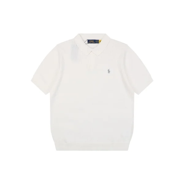Ralph Lauren Ribbed Pony Logo Knit Polo T-Shirt White Front view