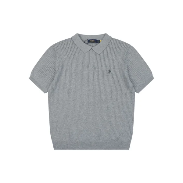 Ralph Lauren Ribbed Pony Logo Knit Polo T-Shirt Grey