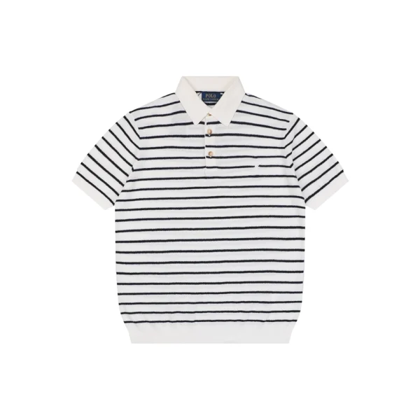 Ralph Lauren Striped Jacquard Knit Polo Shirt White Front view