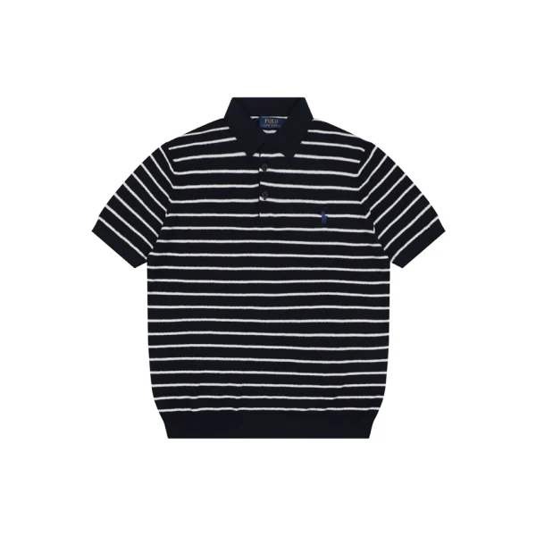 Ralph Lauren Striped Jacquard Knit Polo Shirt Black Front view