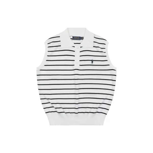 Ralph Lauren Vintage Striped Knit Polo Vest White Front view