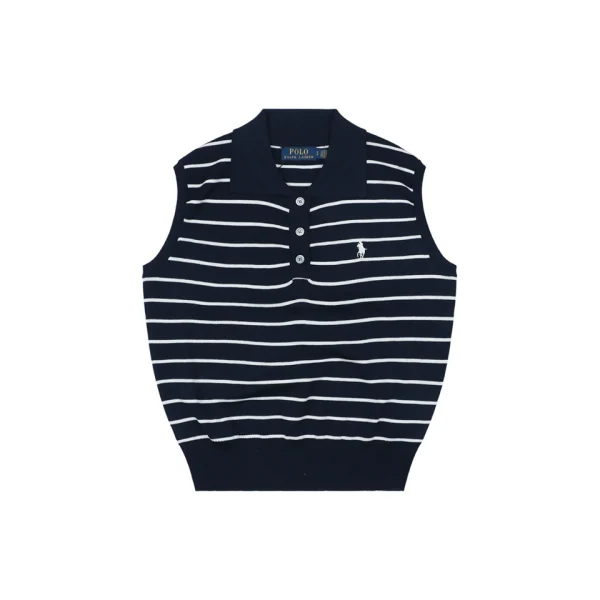 Ralph Lauren Vintage Striped Knit Polo Vest Black Front view