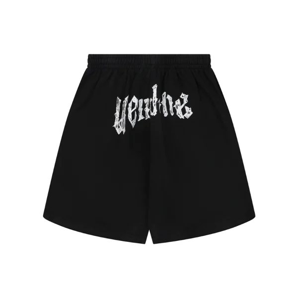 We11done Distressed Gothic Logo Shorts Front view