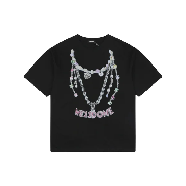 We11done Necklace Graphic T-Shirt Black Front view