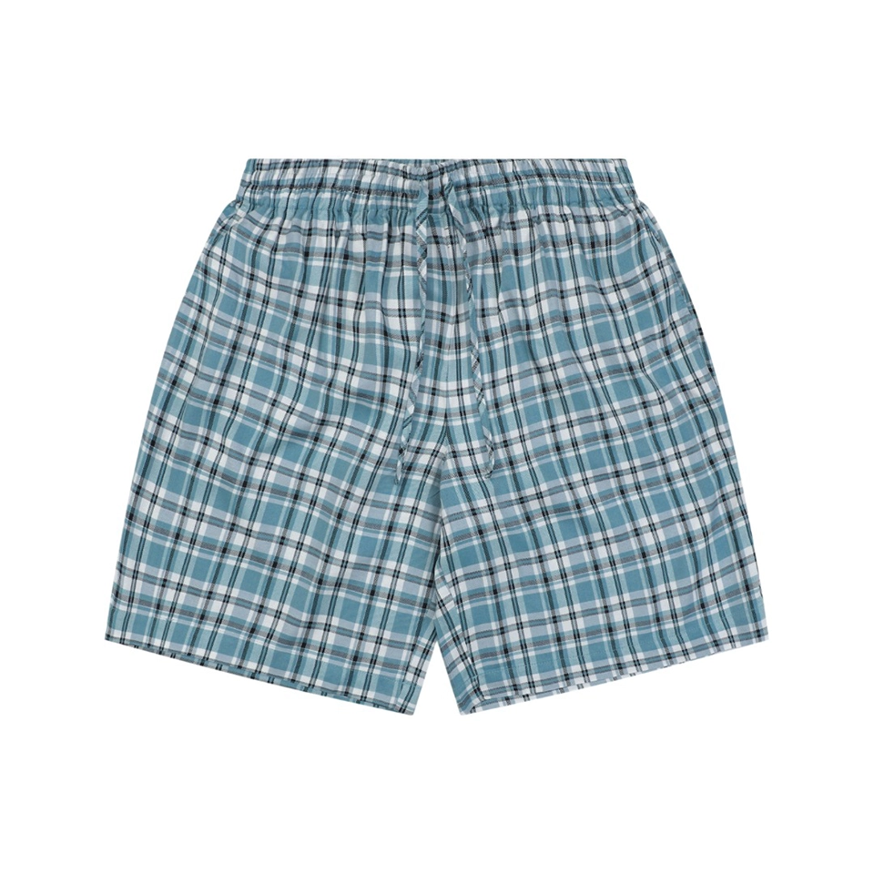 Acne Studios Blue Plaid Drawstring Shorts Front view