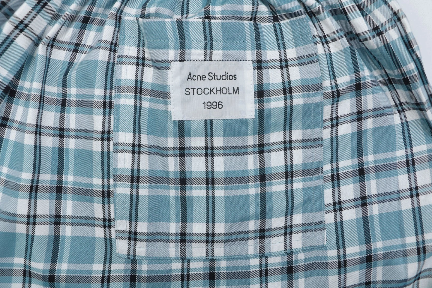 Acne Studios Blue Plaid Drawstring Shorts Pocket