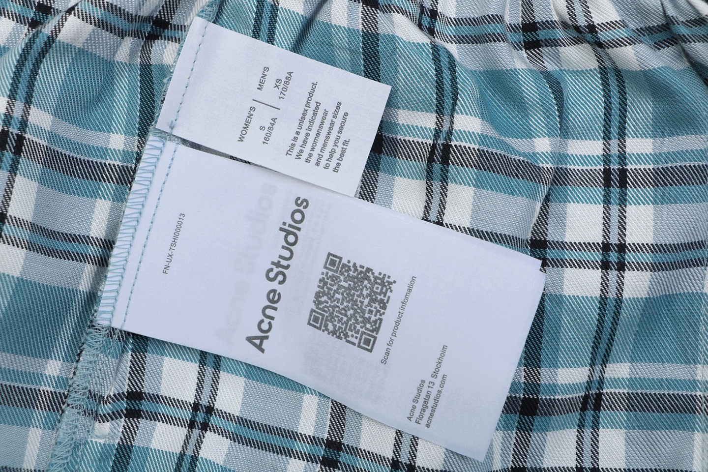 Acne Studios Blue Plaid Drawstring Shorts Wash label