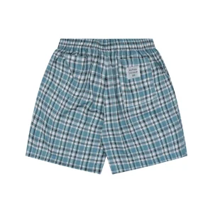 Acne Studios Blue Plaid Drawstring Shorts Back view