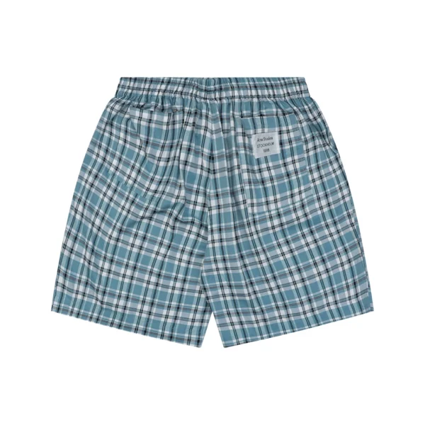 Acne Studios Blue Plaid Drawstring Shorts Back view