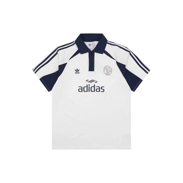 Adidas White & Navy Collaborative Polo T-Shirt Front view