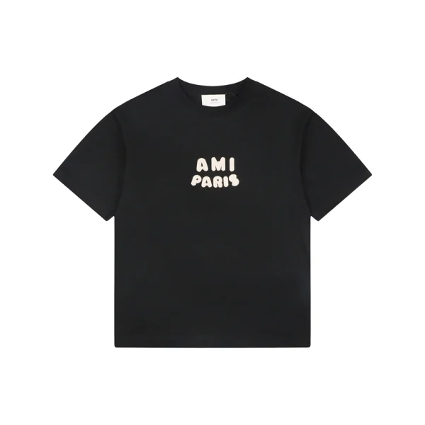 Ami Paris Playful Logo Embroidered T-Shirt Black Front view