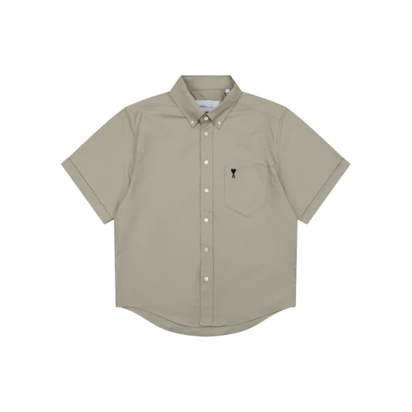 Ami Pocket Heart Embroidered T-Shirt Brown Front view