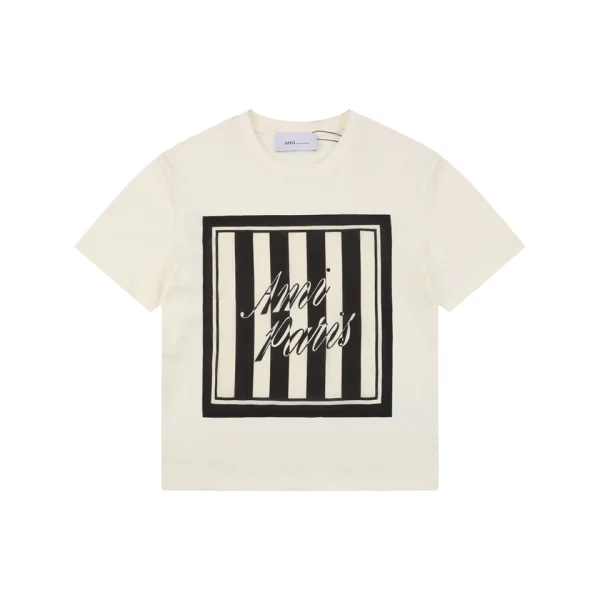Ami Striped Frame Signature Graphic T-Shirt Front view