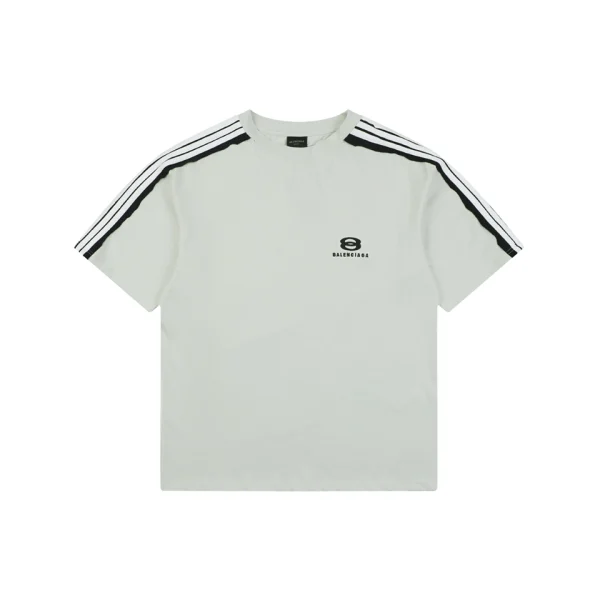 Balenciaga Double Ring Contrast Stripe T-Shirt Grey Front view