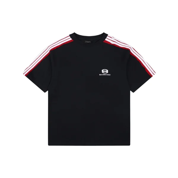 Balenciaga Double Ring Contrast Stripe T-Shirt Black Front view
