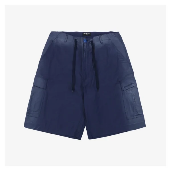 Balenciaga Faded French Workwear Cargo Drawstring Shorts Front view