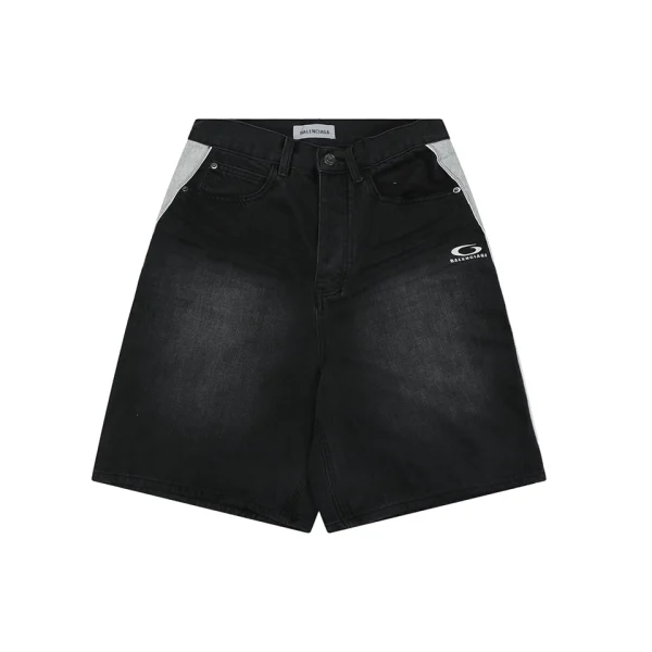 Balenciaga Grey Side-Piping Denim Shorts Front view