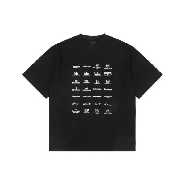 Balenciaga Multi-Logo Print T-Shirt Black Front view