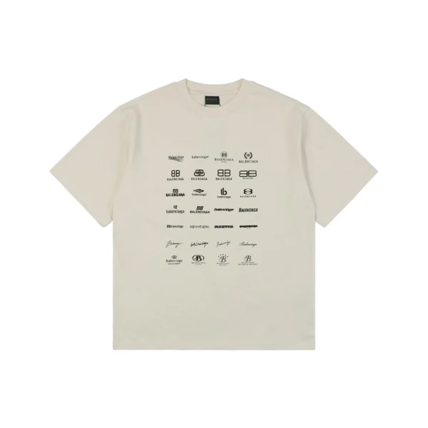 Balenciaga Multi-Logo Print T-Shirt Grey Front view