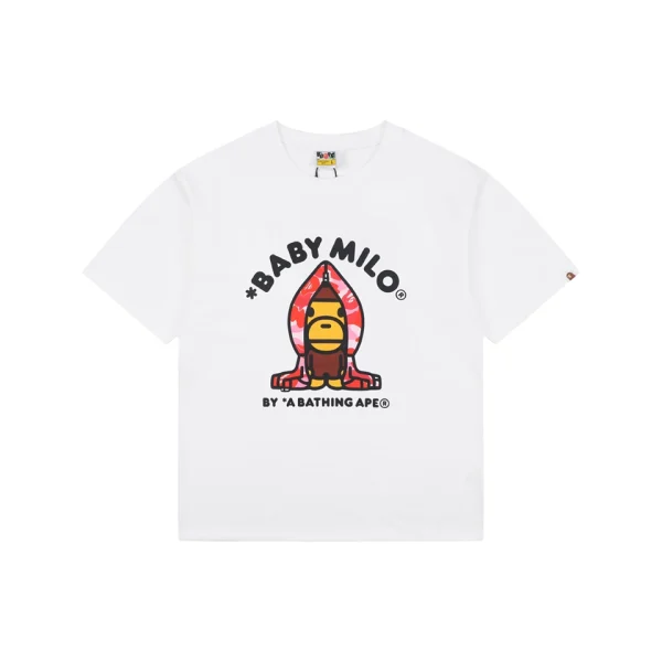 Bape Baby Milo Pink Shark Hoodie Graphic T-Shirt White Front view