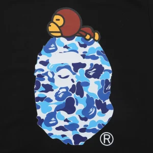 Bape Blue Camo Baby Milo Graphic T-Shirt Black Front Print