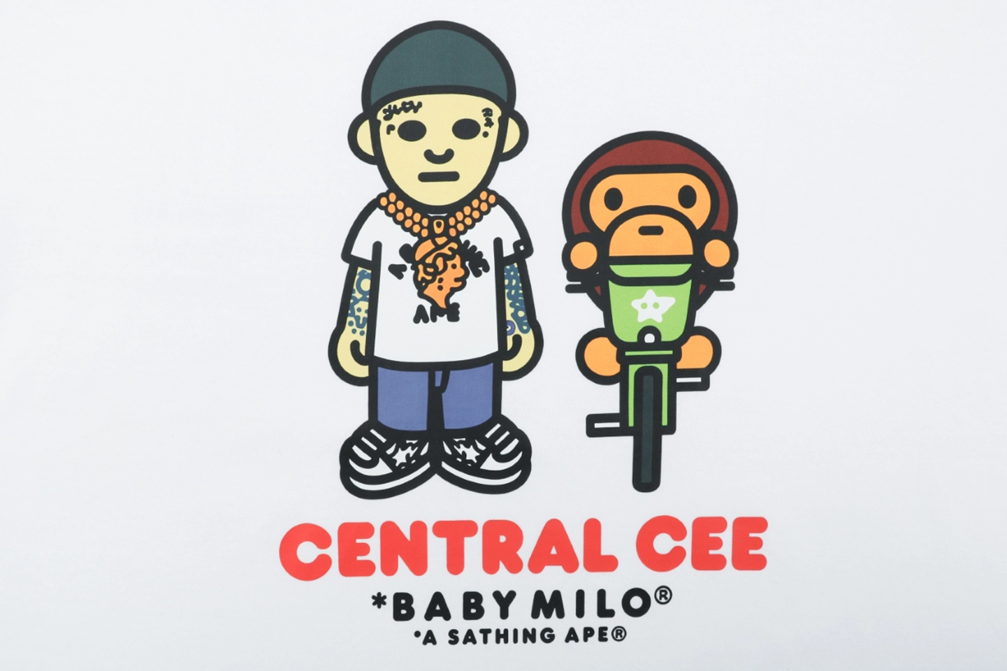 Bape × Central Cee Baby Milo Graphic T-Shirt White Front Print