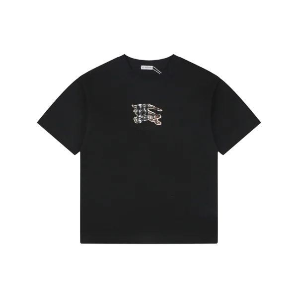 Burberry Check Equestrian Knight Appliqué Embroidered T-Shirt Black Front view