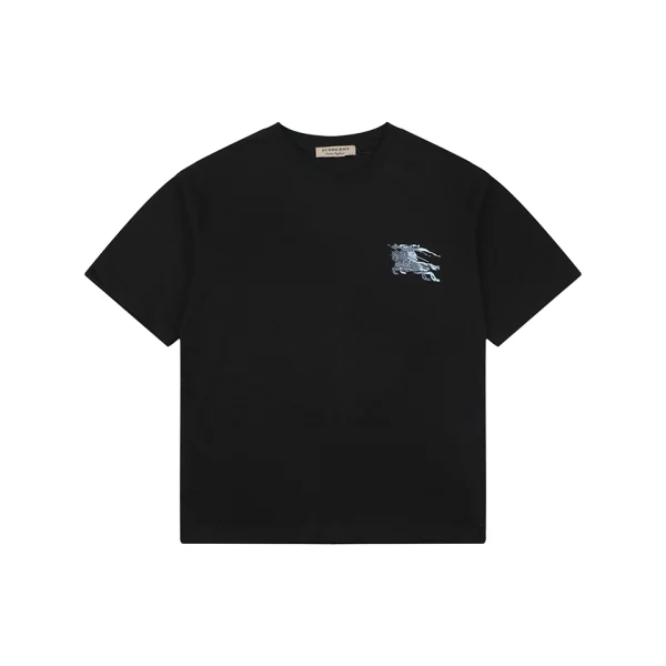 Burberry Overlapping Equestrian Knight Embroidered T-Shirt Black Front view