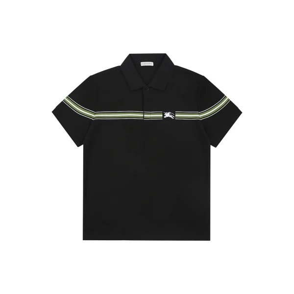 Burberry Stripe Knight Embroidered Polo T-Shirt Black Front view