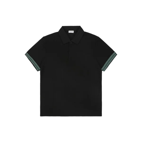 Burberry Striped Cuff Equestrian Logo Polo T-Shirt Black Front view